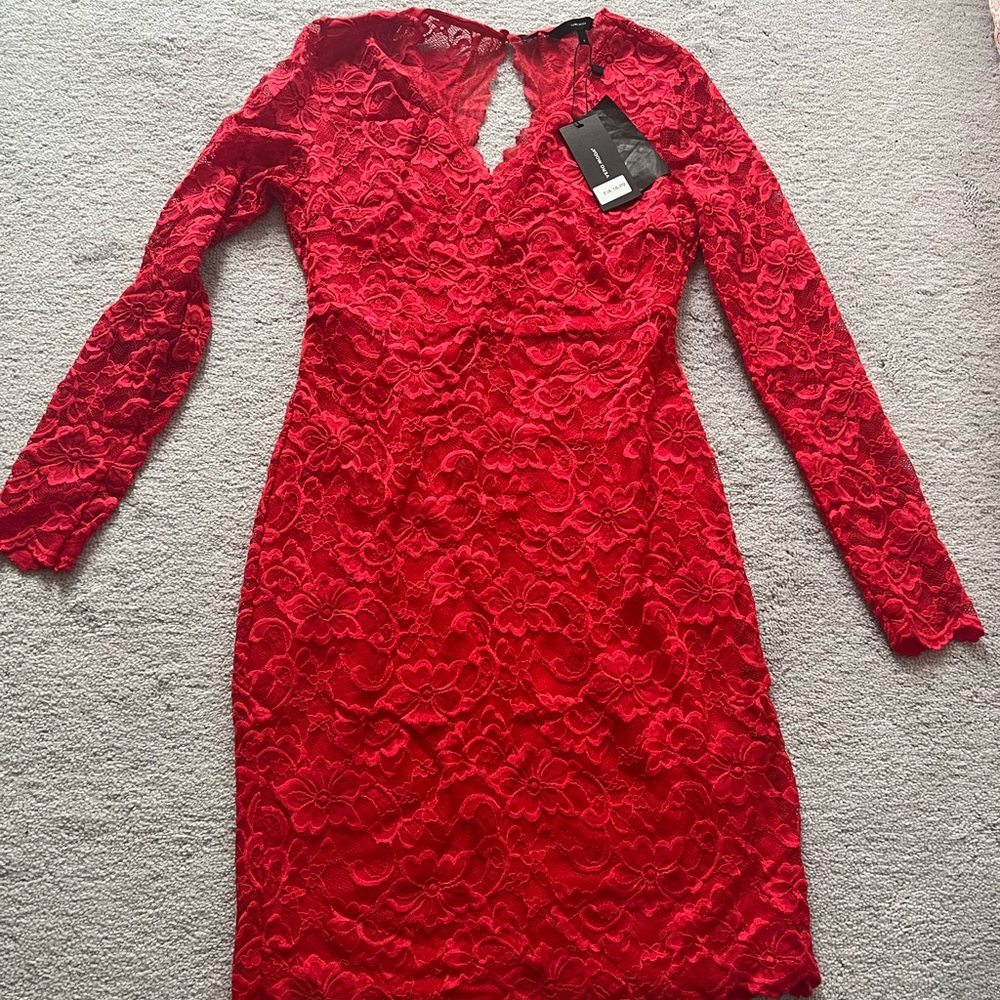 Vero Moda red open back lace dress